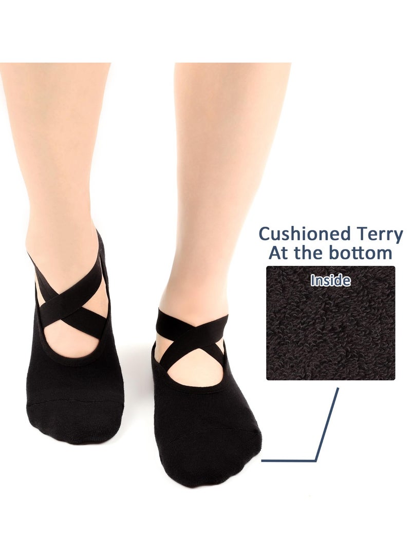 Grip Pilates Socks Straps & Cushion Yoga Socks with Grips for Women Non Slip Grippy Gripper Barre Socks - Image 4